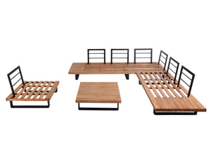 Gartengarnitur Lounge-Set aus Akazienholz & Aluminium, Polster dunkelgrau