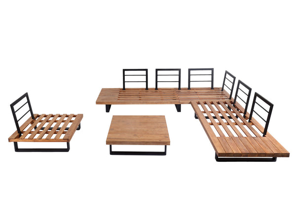 Gartengarnitur Lounge-Set aus Akazienholz & Aluminium, Polster dunkelgrau