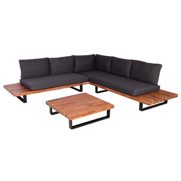 Garten-Lounge-Set aus Akazie & Aluminium, Polster dunkelgrau