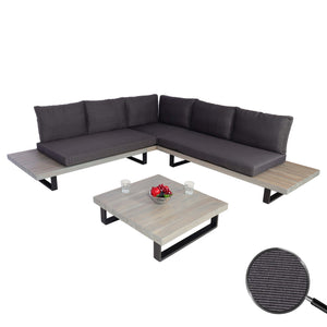 Garten Lounge-Set aus Akazienholz & Alu, grau, dunkelgraue Polster