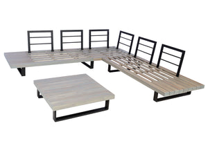 Garten Lounge-Set aus Akazienholz & Alu, grau, dunkelgraue Polster