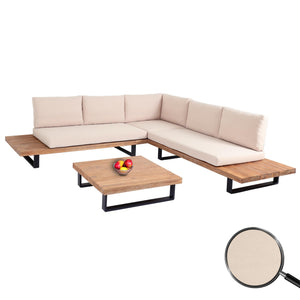 Garten Lounge-Set aus Akazienholz mit beigen Polstern, hellbraun