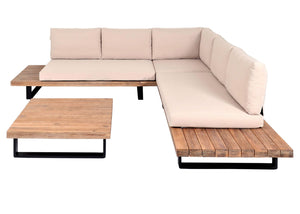 Garten Lounge-Set aus Akazienholz mit beigen Polstern, hellbraun