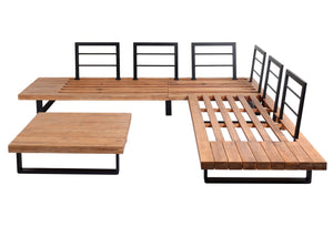 Garten Lounge-Set aus Akazienholz mit beigen Polstern, hellbraun