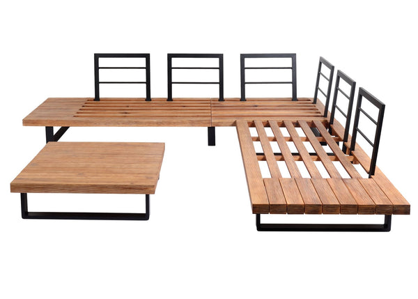 Garten Lounge-Set aus Akazienholz mit beigen Polstern, hellbraun