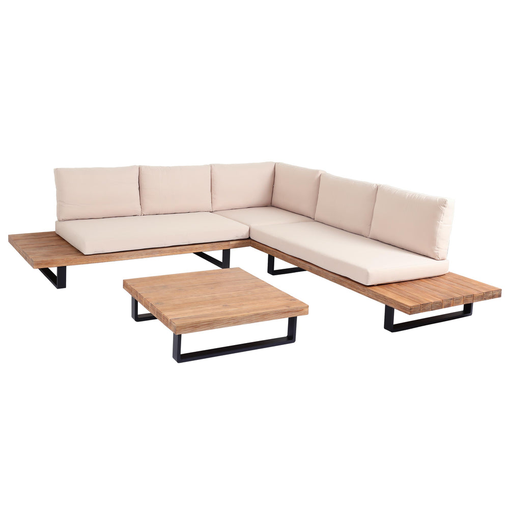 Garten Lounge-Set aus Akazienholz mit beigen Polstern, hellbraun