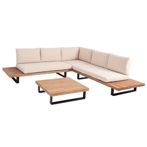 Garten Lounge-Set aus Akazienholz mit beigen Polstern, hellbraun