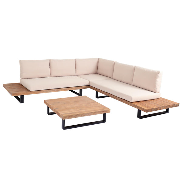 Garten Lounge-Set aus Akazienholz mit beigen Polstern, hellbraun