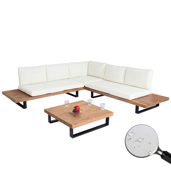 Garten Lounge-Set aus Akazienholz mit cremeweissen Polstern