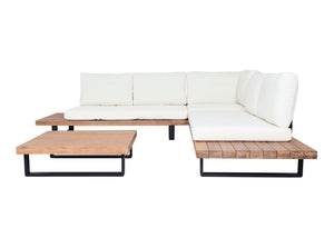 Garten Lounge-Set aus Akazienholz mit cremeweissen Polstern