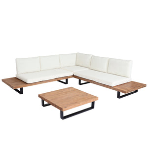 Garten Lounge-Set aus Akazienholz mit cremeweissen Polstern