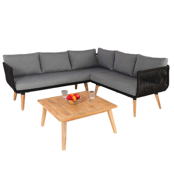 Garten Lounge Set aus Akazienholz mit dunkelgrauen Polstern