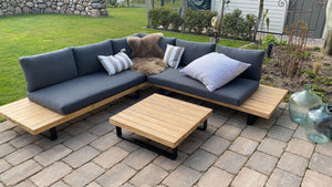 Garten Lounge-Set aus Akazienholz mit dunkelgrauen Polstern