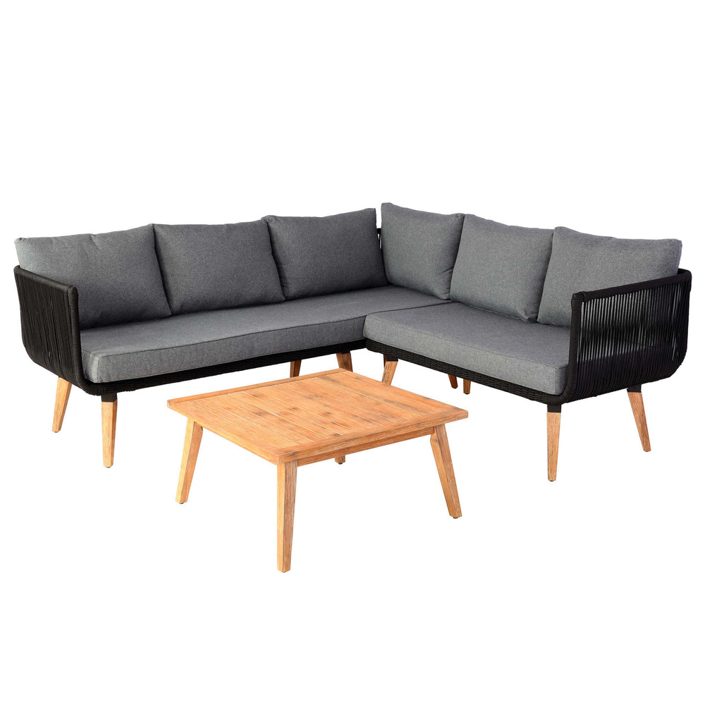 Garten Lounge Set aus Akazienholz mit dunkelgrauen Polstern