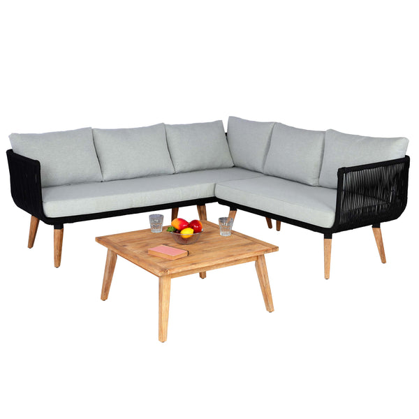 Garten Lounge Set aus Akazienholz mit hellgrauen Polstern