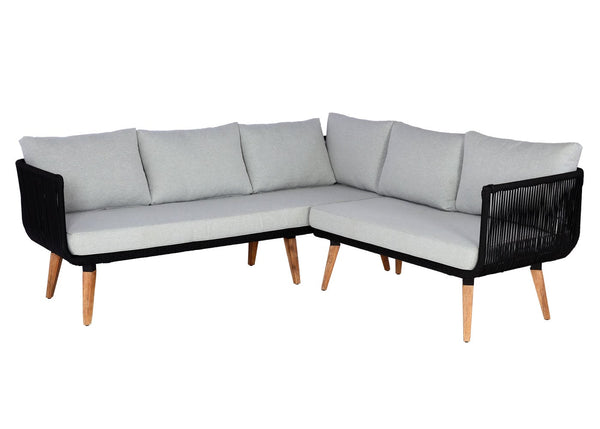 Garten Lounge Set aus Akazienholz mit hellgrauen Polstern