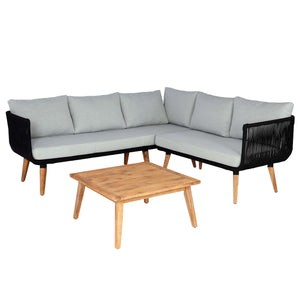 Garten Lounge Set aus Akazienholz mit hellgrauen Polstern