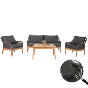 Garten Lounge-Set dunkelgrau, Akazienholz & Rope, Sofa Sessel Tisch