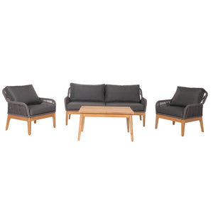 Garten Lounge-Set dunkelgrau, Akazienholz & Rope, Sofa Sessel Tisch