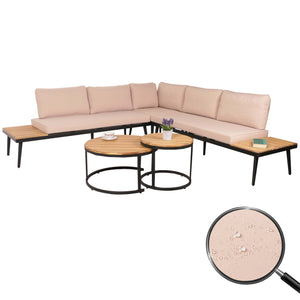 Garten Lounge-Set Akazienholz Stahl mit Beistelltisch & Kissen