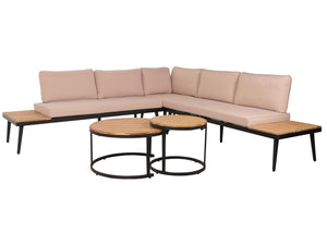 Garten Lounge-Set Akazienholz Stahl mit Beistelltisch & Kissen