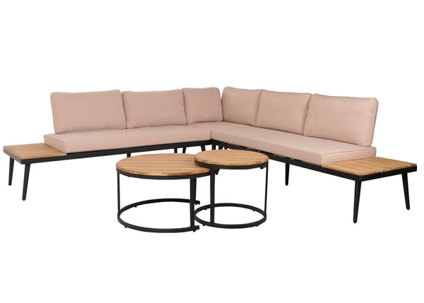 Garten Lounge-Set Akazienholz Stahl mit Beistelltisch & Kissen