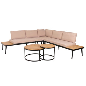 Garten Lounge-Set Akazienholz Stahl mit Beistelltisch & Kissen