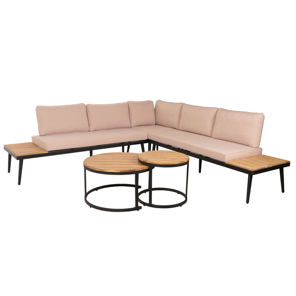 Garten Lounge-Set Akazienholz Stahl mit Beistelltisch & Kissen