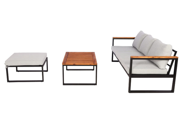 Gartenlounge Set Aluminium & Akazie, hellgrau, MVG-zertifiziert