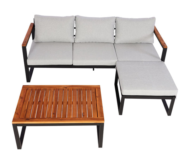 Gartenlounge Set Aluminium & Akazie, hellgrau, MVG-zertifiziert