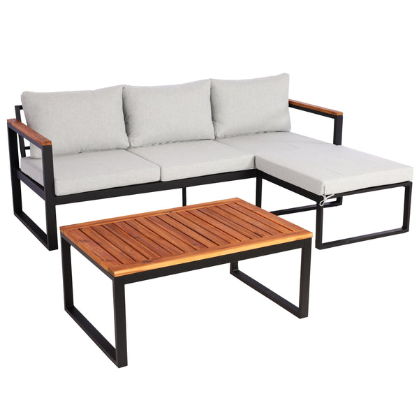 Gartenlounge Set Aluminium & Akazie, hellgrau, MVG-zertifiziert