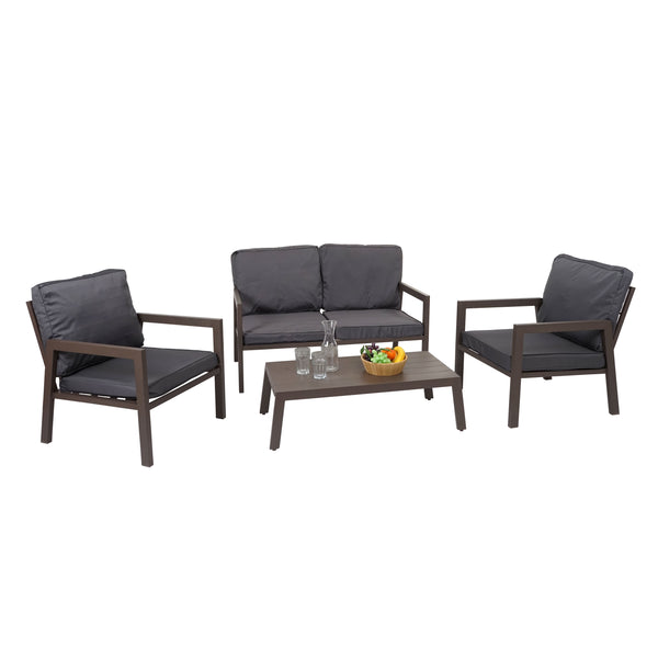 Gartenlounge Set aus Metall mit grauen Polstern, Sofa & Sessel
