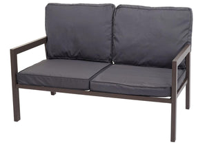 Gartenlounge Set aus Metall mit grauen Polstern, Sofa & Sessel