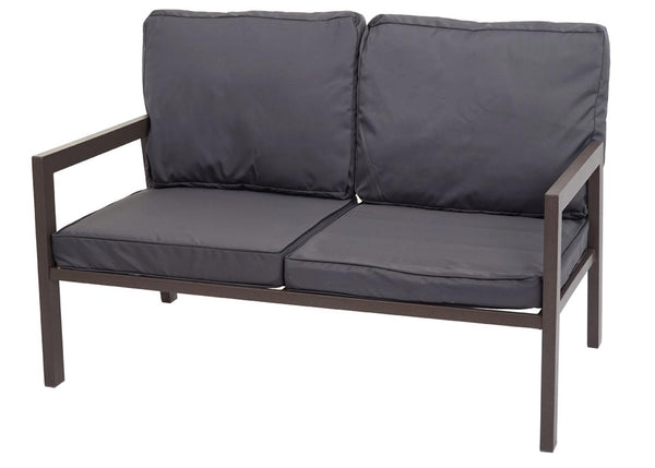 Gartenlounge Set aus Metall mit grauen Polstern, Sofa & Sessel
