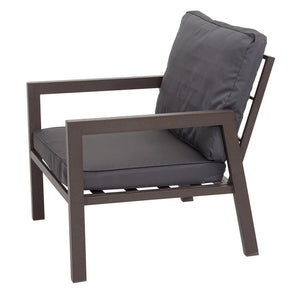 Gartenlounge Set aus Metall mit grauen Polstern, Sofa & Sessel