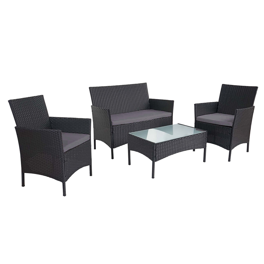 Poly-Rattan Lounge Sitzgruppe Anthrazit mit Kissen. 2-1-1 Set