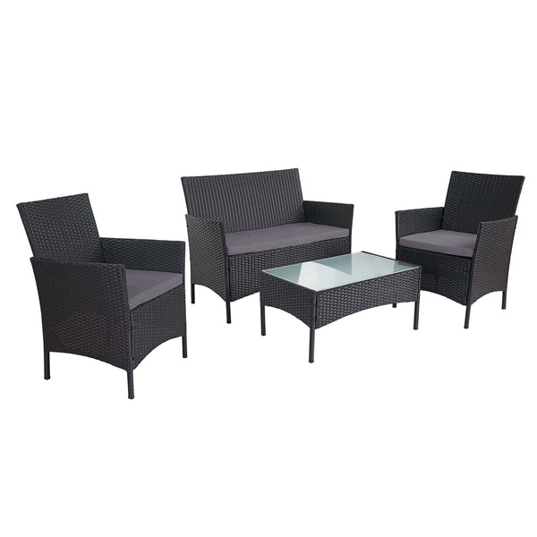 Poly-Rattan Lounge Sitzgruppe Anthrazit mit Kissen. 2-1-1 Set