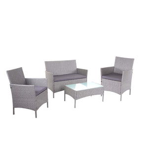 Poly-Rattan Garten Lounge-Set 2-1-1 grau mit anthrazit Kissen