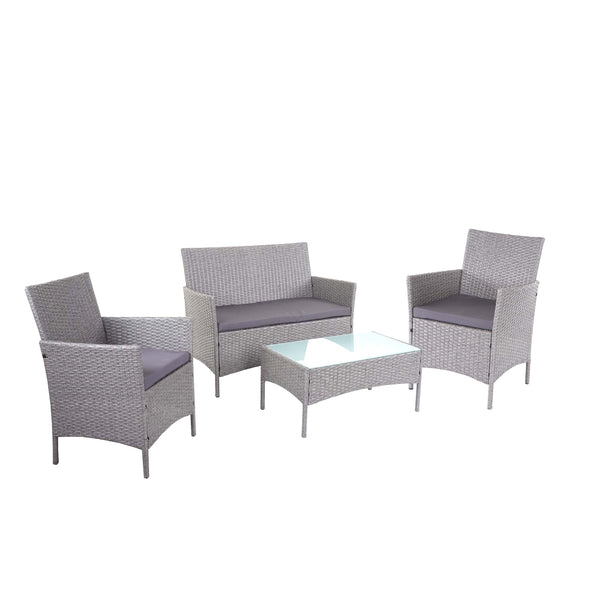Poly-Rattan Garten Lounge-Set 2-1-1 grau mit anthrazit Kissen