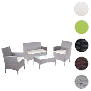 Garten Lounge-Set 2-1-1 Poly-Rattan Sofa. Grau mit Creme Kissen