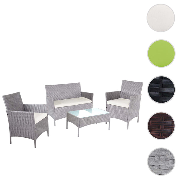 Garten Lounge-Set 2-1-1 Poly-Rattan Sofa. Grau mit Creme Kissen