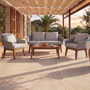 Garten Lounge Set aus Poly-Rattan & Akazienholz grau, inkl, Kissen