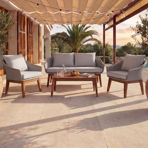 Garten Lounge Set aus Poly-Rattan & Akazienholz grau, inkl, Kissen