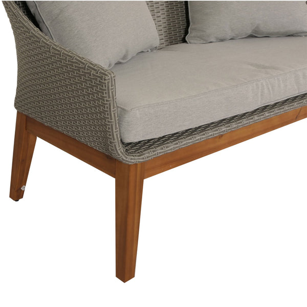 Garten Lounge Set aus Poly-Rattan & Akazienholz grau, inkl, Kissen