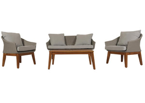 Garten Lounge Set aus Poly-Rattan & Akazienholz grau, inkl, Kissen
