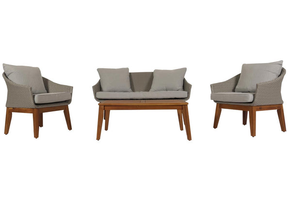 Garten Lounge Set aus Poly-Rattan & Akazienholz grau, inkl, Kissen