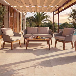 Garten Lounge Set aus Poly-Rattan & Akazienholz, grau-beige