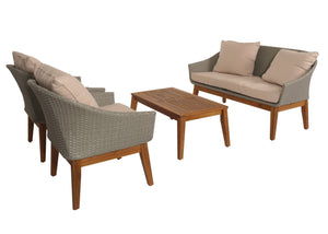 Garten Lounge Set aus Poly-Rattan & Akazienholz, grau-beige
