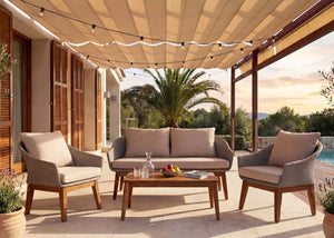 Garten Lounge Set aus Poly-Rattan & Akazienholz, grau-beige