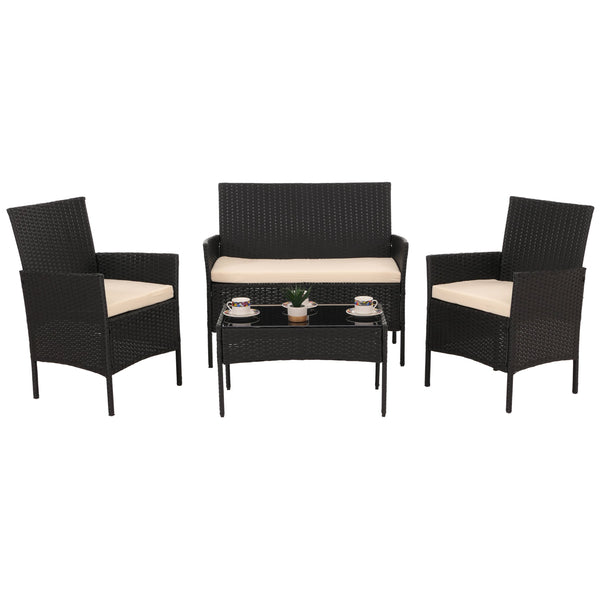 Garten-Lounge-Set Poly-Rattan Anthrazit mit Creme Kissen